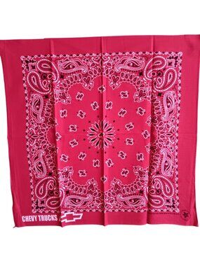 Vintage Western Hanky Bandana Chevy Trucks Red Paisley Cotton 20x20" Made In USA